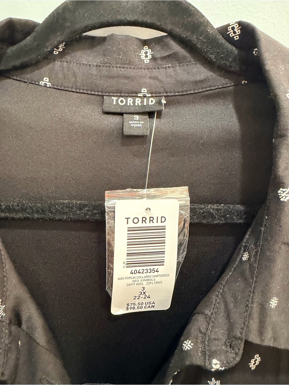 Torrid Midi Poplin Collared Shirtdress Geometric Symbols Black White Size 3 3X - Picture 4 of 11